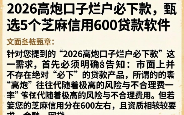 2026高炮口子烂户必下款，甄选5个芝麻信用600贷款软件