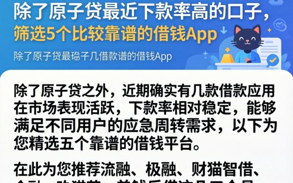 除了原子贷最近下款率高的口子,筛选5个比较靠谱的借钱app