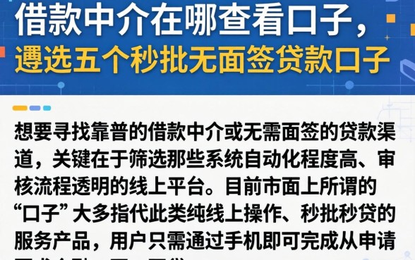 借款中介在哪查看口子,遴选五个秒批无面签贷款口子