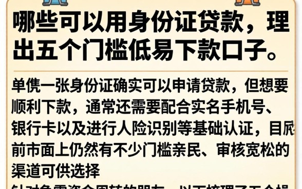 哪些可以用身份证贷款，理出五个门槛低易下款口子