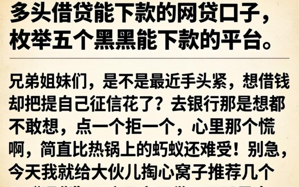 多头借贷能下款的网贷口子，枚举五个黑户能下款的平台