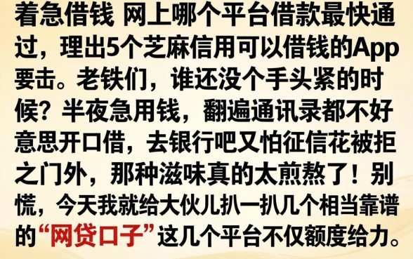 着急借钱 网上哪个平台借款最快通过，理出5个芝麻信用可以借钱的app