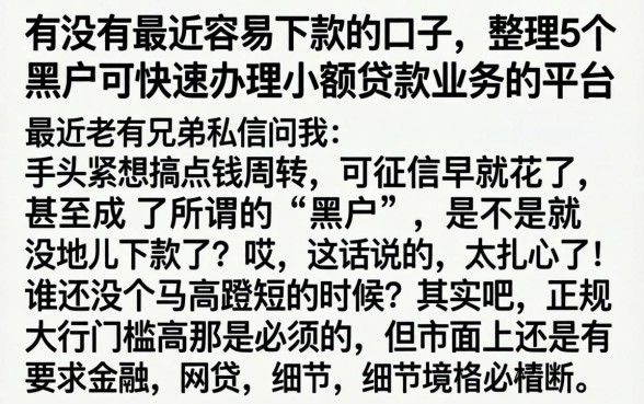 有没有最近容易下款的口子,整理5个黑户可快速办理小额贷款业务的平台