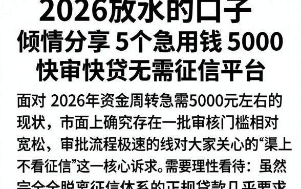 2026放水的口子,倾情分享5个急用钱5000快审快贷无需征信平台