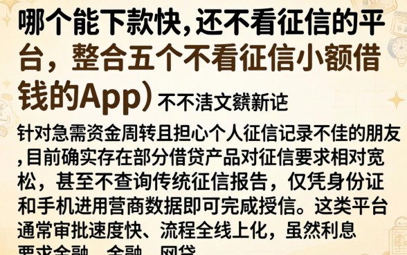 哪个能下款快 还不看征信的平台，整合五个不看征信小额借钱的app