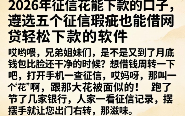 2026年征信花能下款的口子，遴选五个征信瑕疵也能借网贷轻松下款的软件