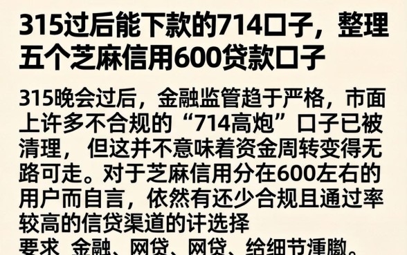 315过后能下款的714口子,整理五个芝麻信用600贷款口子