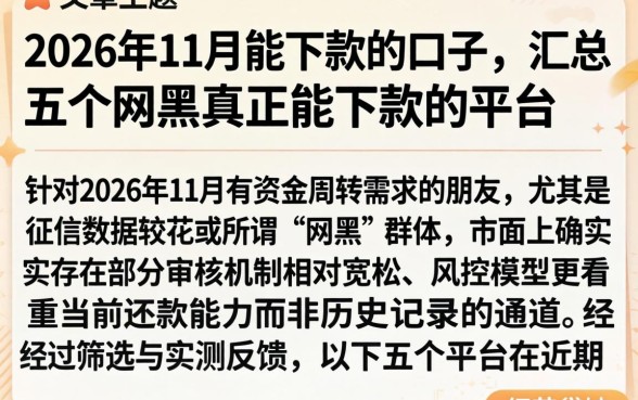 2026年11月能下款的口子，汇总五个网黑真正能下款的平台