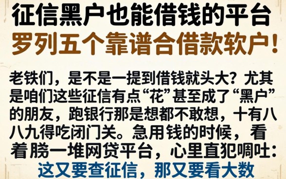 征信黑户也能借钱的平台,罗列五个靠谱的借款软件