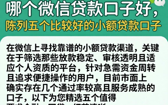 哪个微信贷款口子好，陈列五个比较好的小额贷款口子