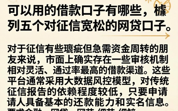 可以用的借款口子有哪些，胪列五个对征信宽松的网贷口子