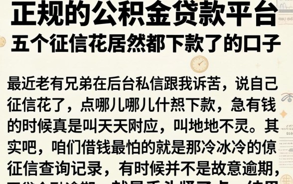 正规的公积金贷款平台，详细阐述五个征信花居然都下款了的口子
