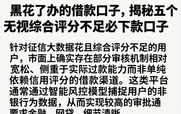 黑花了办的借款口子，揭秘五个无视综合评分不足必下款口子