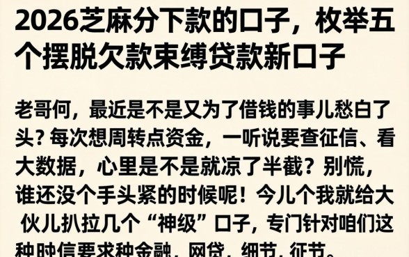 2026芝麻分下款的口子，枚举五个摆脱欠款束缚贷款新口子