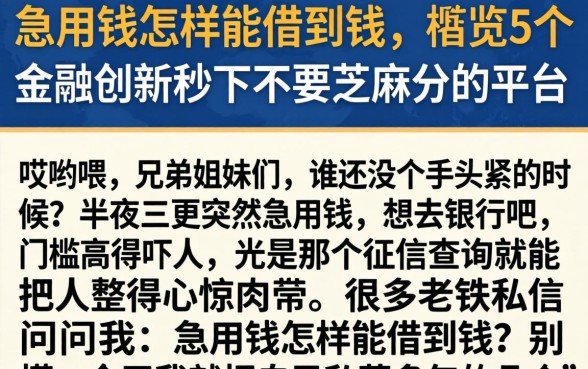 急用钱怎样能借到钱,概览5个金融创新秒下不要芝麻分的平台