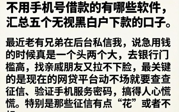 不用手机号借款的有哪些软件，汇总五个无视黑白户下款的口子