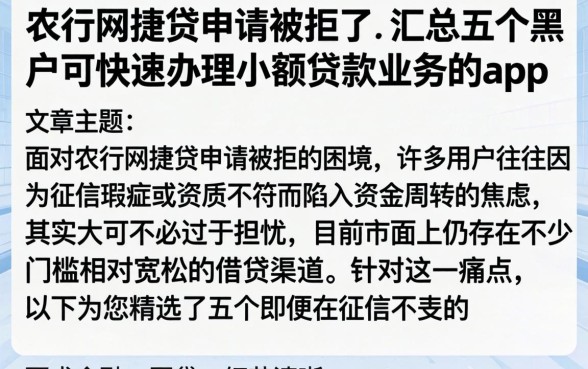 农行网捷贷申请被拒了，汇总五个黑户可快速办理小额贷款业务的app