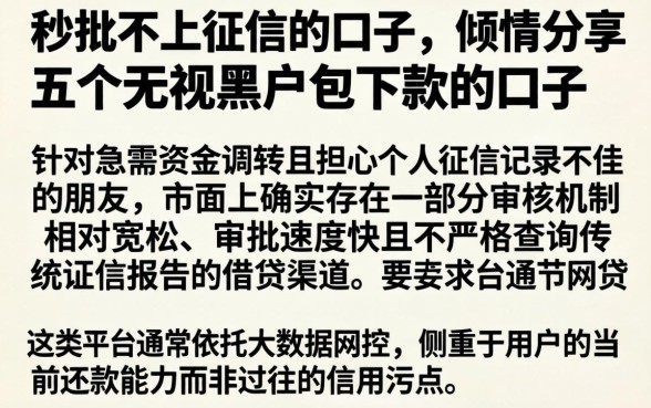 秒批不上征信的口子，倾情分享五个无视黑户包下款的口子