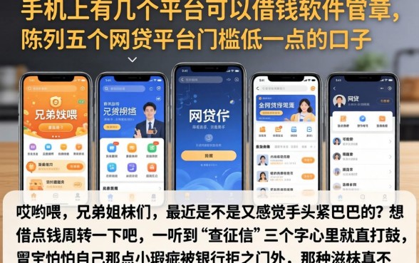 手机上有几个平台可以借钱的软件，陈列五个网贷平台门槛低一点的口子