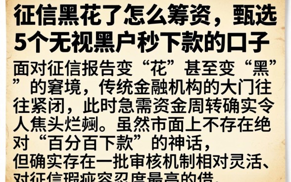 征信黑花了怎么筹资，甄选5个无视黑户秒下款的口子
