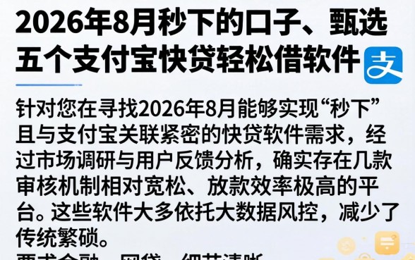 2026年8月秒下的口子,甄选五个支付宝快贷轻松借软件