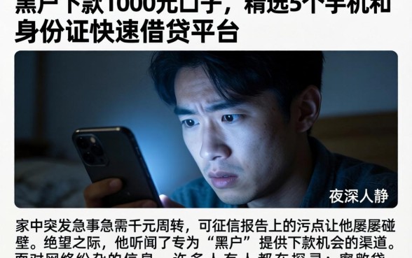 黑户下款1000元的口子，精选5个手机和身份证快速借钱平台