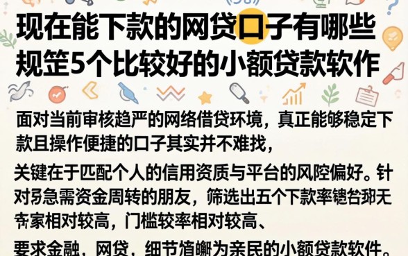 现在能下款的网贷口子有哪些，规整5个比较好的小额贷款软件
