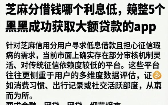 芝麻分借钱哪个利息低，规整5个黑户成功获取大额贷款的app