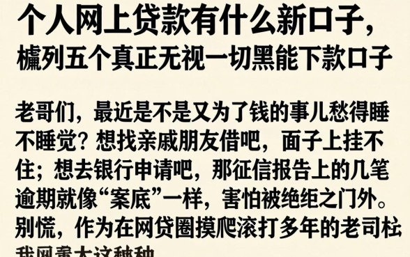 个人网上贷款有什么新口子，胪列五个真正无视一切黑能下款口子