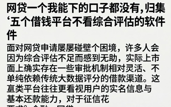 网贷一个我能下的口子都没有，归集五个借钱平台不看综合评估的软件
