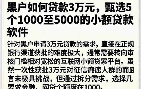 黑户如何贷款3万元，甄选5个1000至5000的小额贷款软件