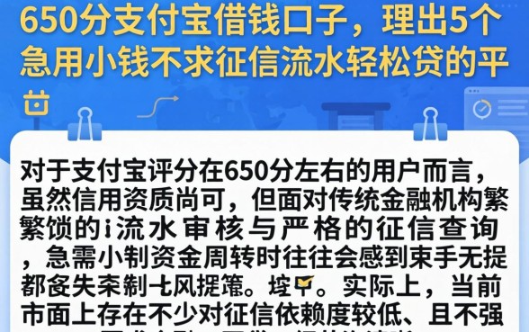 650分支付宝借钱口子,理出5个急用小钱不求征信流水轻松贷的平台