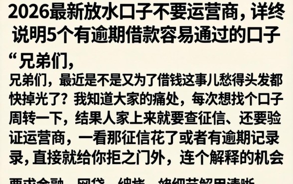 2026最新放水口子不要运营商，详尽说明5个有逾期借款容易通过的口子
