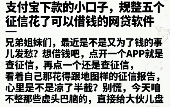 支付宝下款的小口子，规整五个征信花了可以借钱的网贷软件