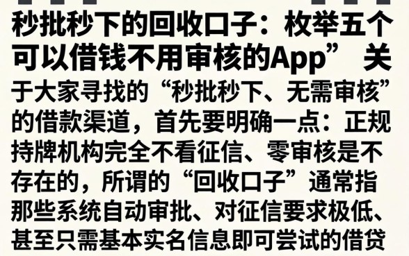 秒批秒下的回收口子，枚举五个可以借钱不用审核的app