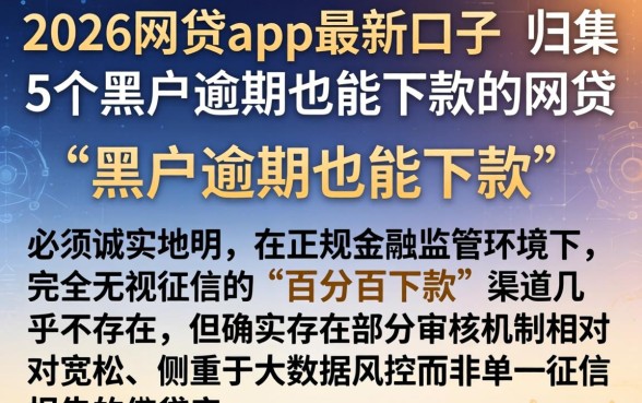 2026网贷app最新口子，归集5个黑户逾期也能下款的网贷