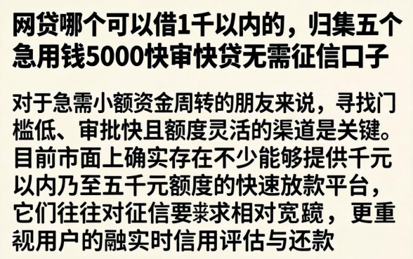 网贷哪个可以借1千以内的，归集五个急用钱5000快审快贷无需征信口子