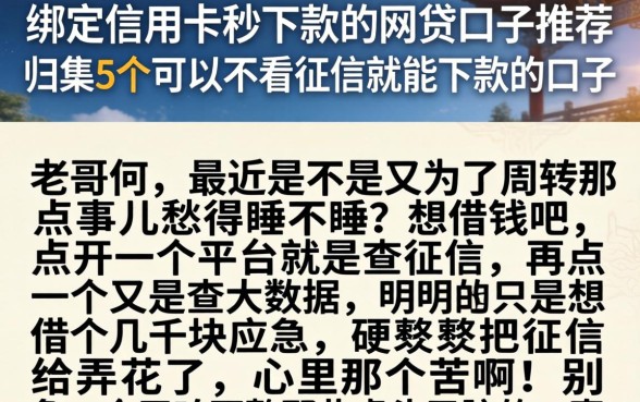 绑定信用卡秒下款的网贷口子推荐，归集5个可以不看征信就能下款的口子
