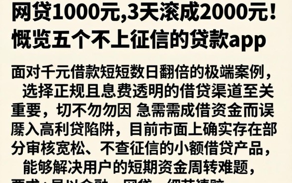 网贷1000元,3天滚成2000元!，概览五个不上征信的贷款app