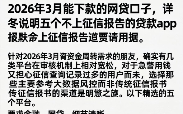 2026年3月能下款的网贷口子,详尽说明五个不上征信报告的贷款app
