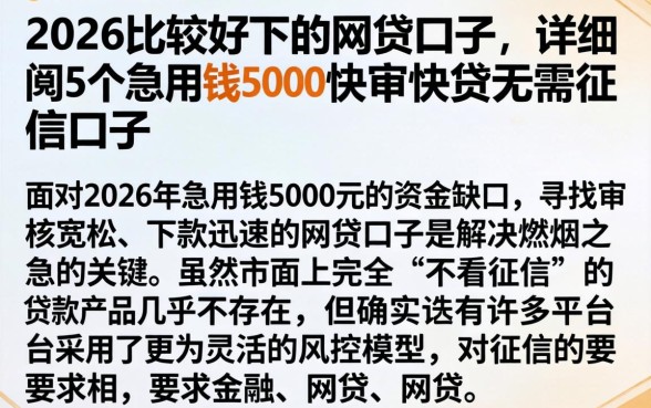 2026比较好下的网贷口子，详细阐述5个急用钱5000快审快贷无需征信口子