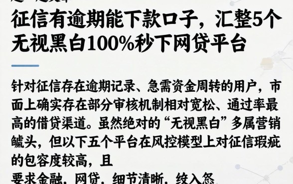 征信有逾期能下款口子，汇整5个无视黑白100%秒下网贷平台