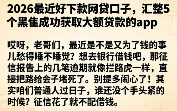 2026最近好下款的网贷口子，汇整5个黑户成功获取大额贷款的app