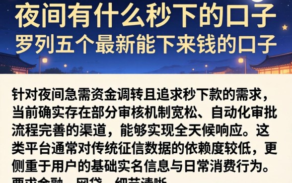 夜间有什么秒下的口子，罗列五个最新能下来钱的口子