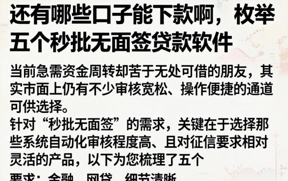 还有哪些口子能下款啊,枚举五个秒批无面签贷款软件