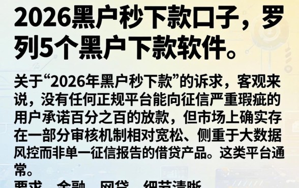2026黑户秒下款口子，罗列5个黑户下款软件