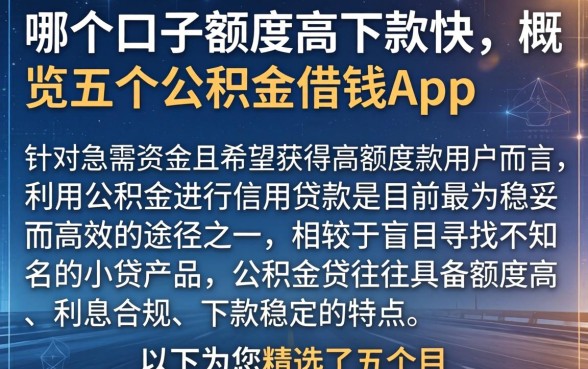 哪个口子额度高下款快,概览五个公积金借钱app