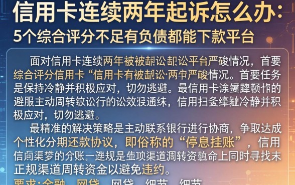 信用卡连续两年起诉怎么办，详细阐述5个综合评分不足有负债都能下款平台