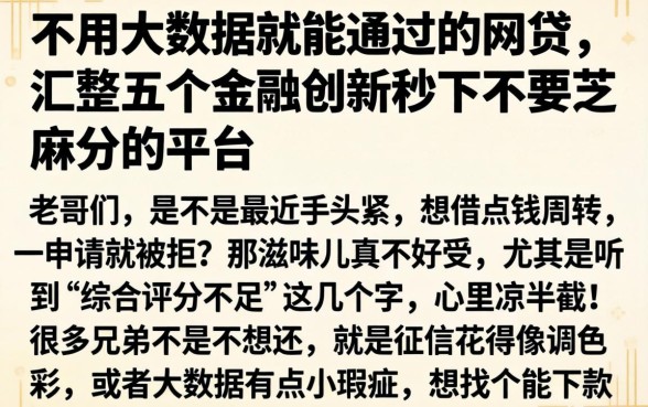 不用大数据就能通过的网贷，汇整五个金融创新秒下不要芝麻分的平台