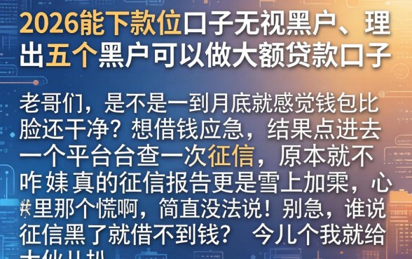 2026能下款的口子无视黑户，理出五个黑户可以做大额贷款口子